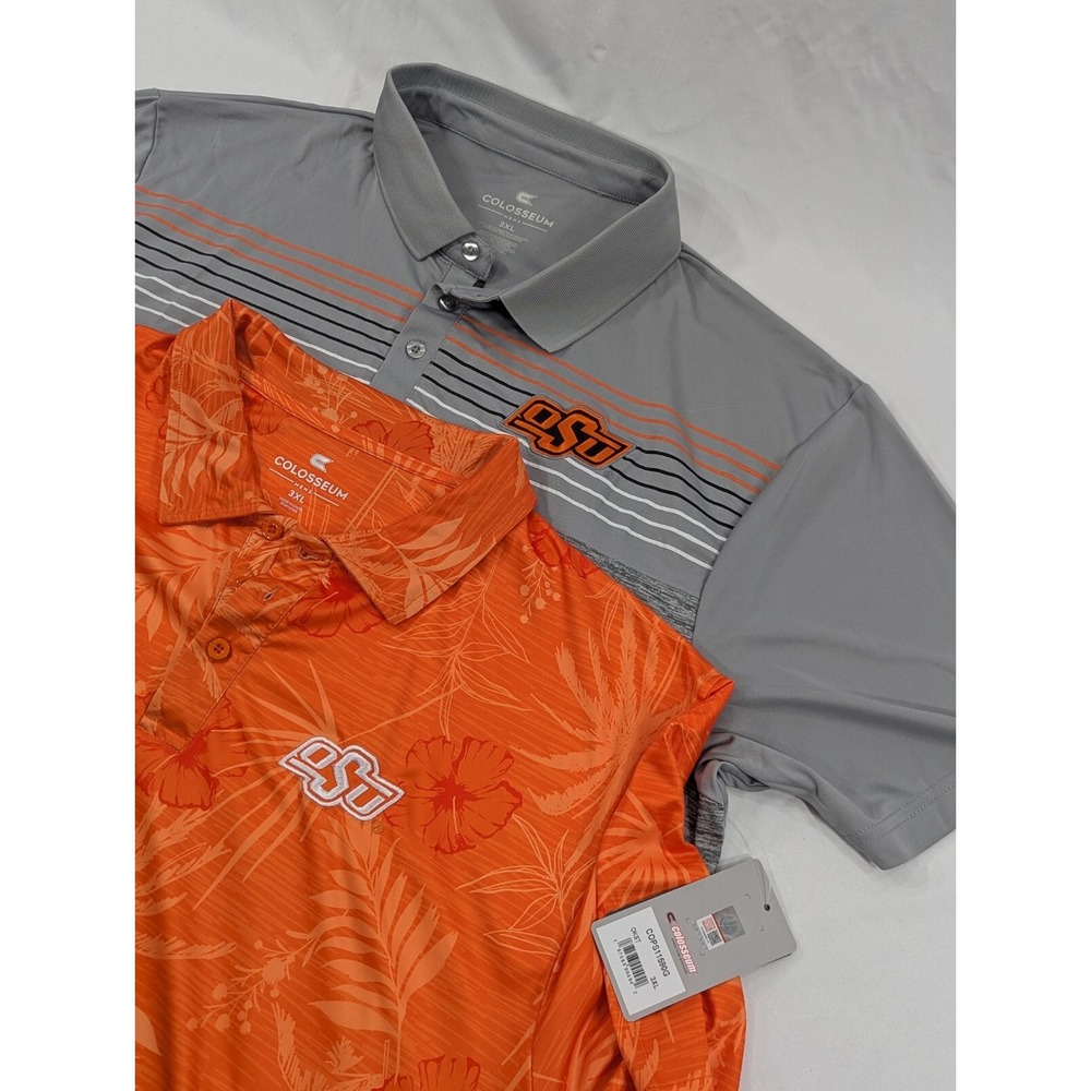 2) Two New No Tags Oklahoma State Polos 3XL‎ Gray Hawaiian Golf Shirt Colosseum
